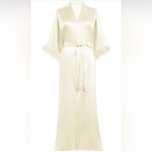 Elegant Cream Satin Robe with Ostrich Feathers